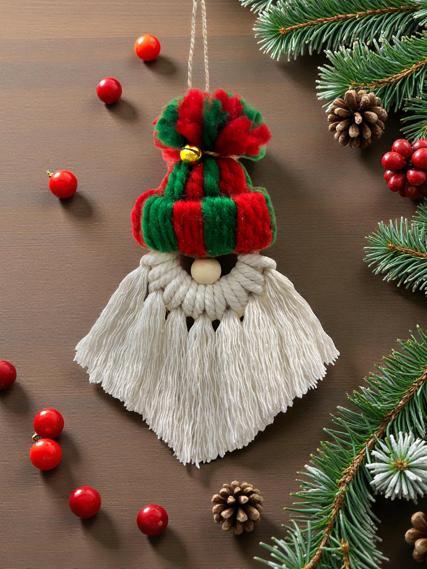 Macrame Gnome Ornament - Red & Green