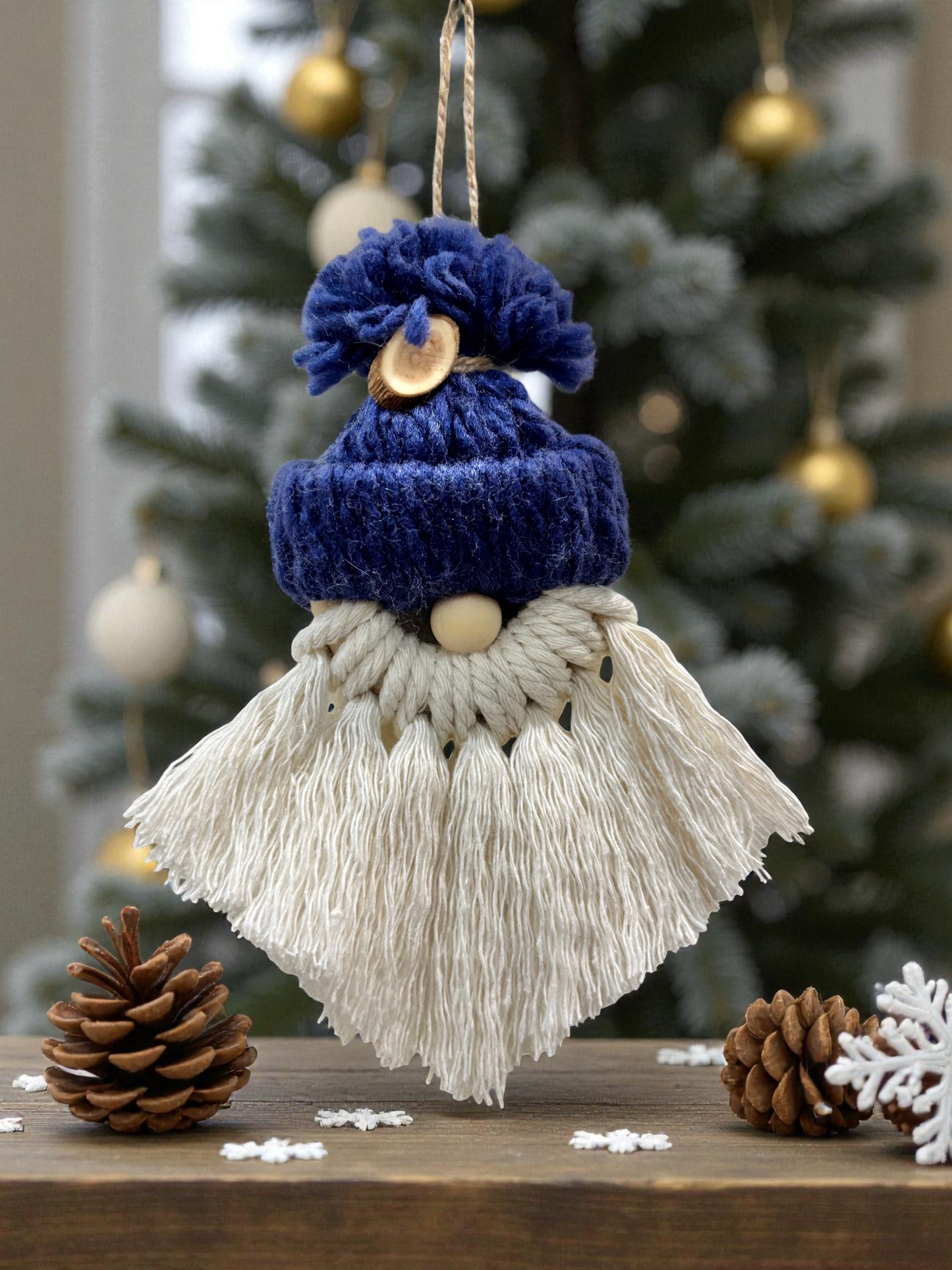 Macrame Gnome Ornament - Blue
