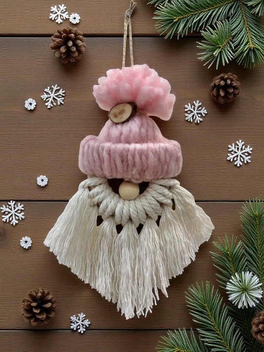 Macrame Gnome Ornament - Pink