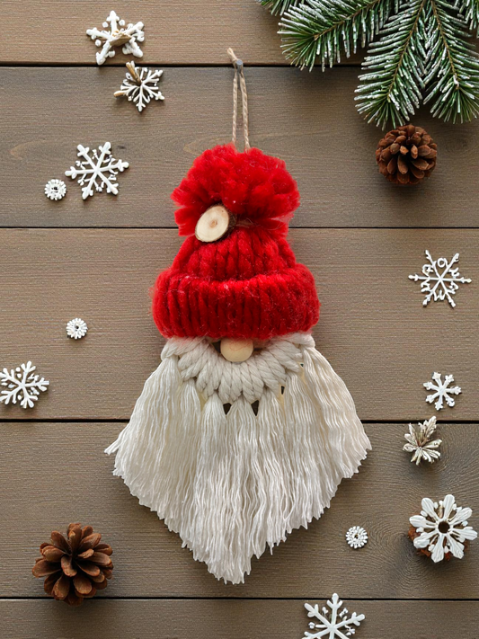 Macrame Gnome Ornament - Red