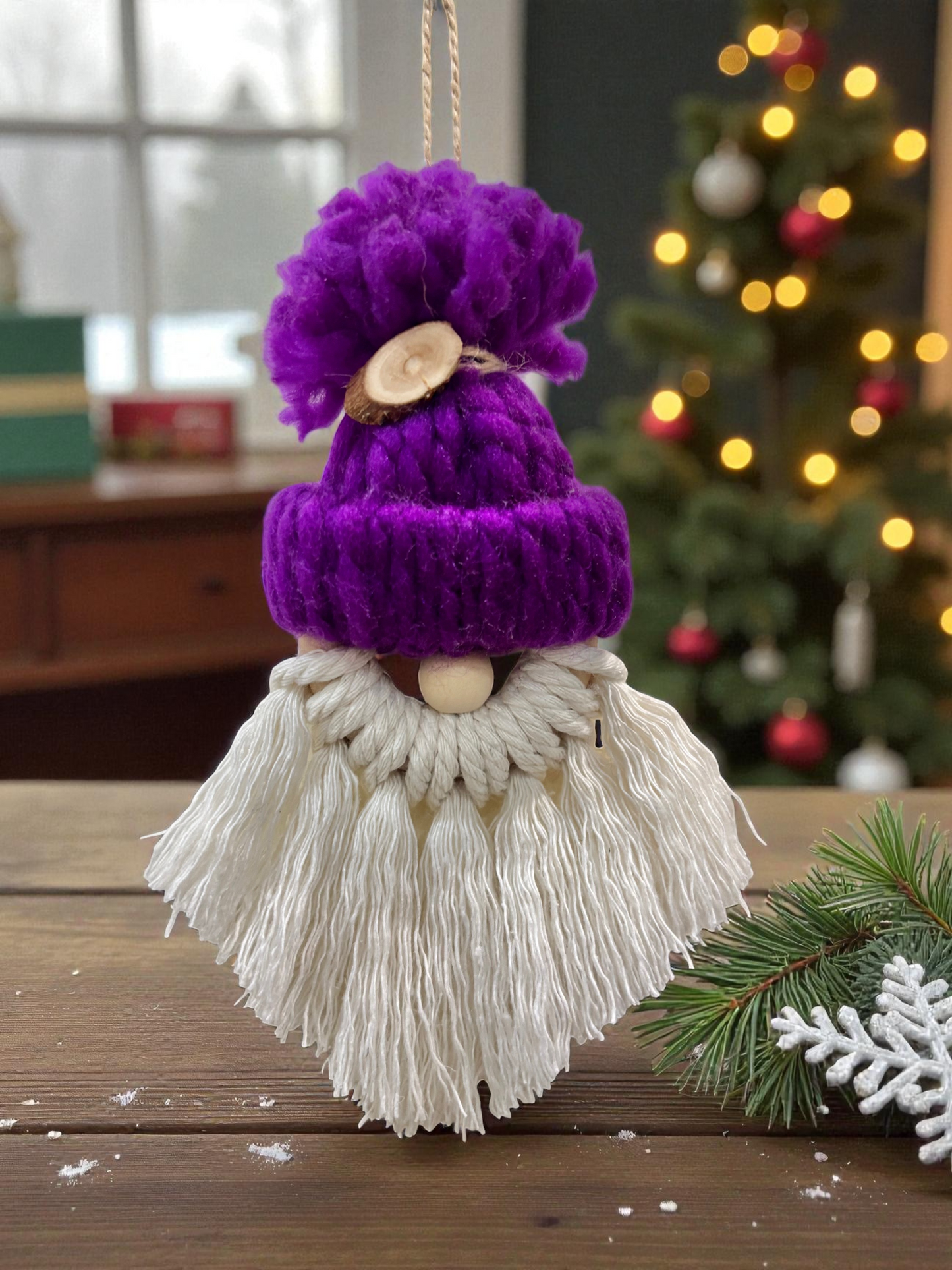 Macrame Gnome Ornament - Purple