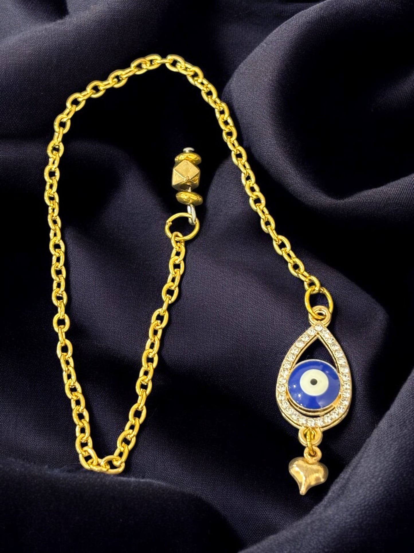 Evil Eye Droplet Gold Chain Pendulum