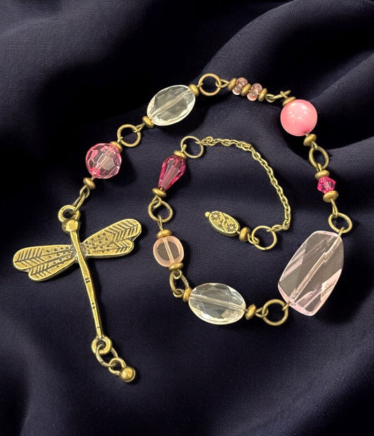 Large Dragonfly Pendulum with Pink Beads