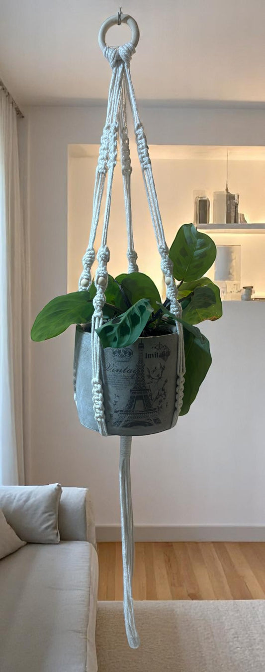 Macrame Plant Holder with Wooden Beads
