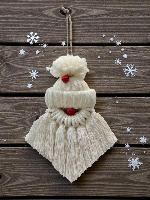 Macrame Gnome Ornament - Cream White